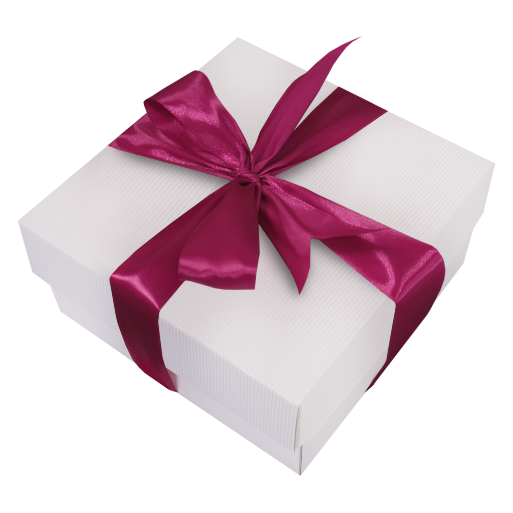 ozdobne pudełko prezentowe boxów świątecznych loczka z purpurową kokardą