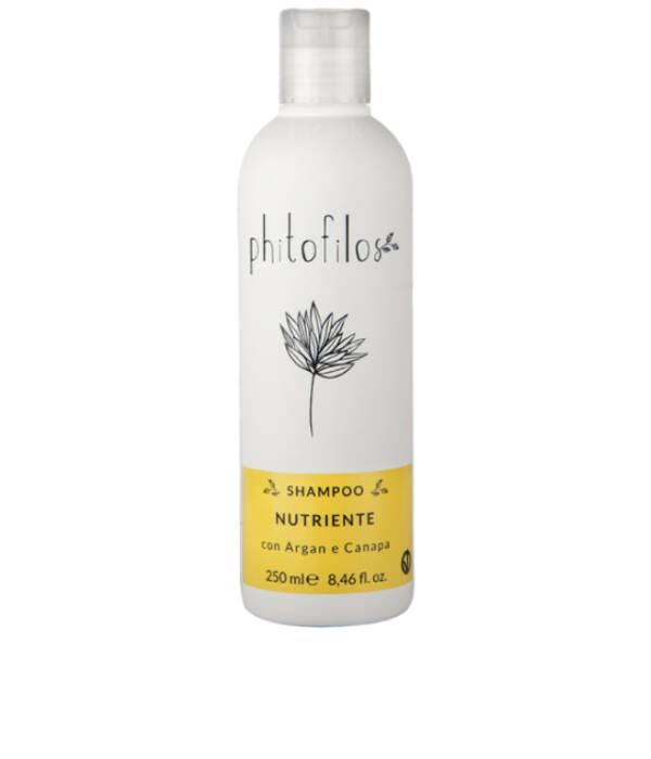 PHITOFILOS SHAMPOO NUTRIENTE - mocny, oczyszczający szampon do skóry suchej i wrażliwej ze skłonnością do łupieżu z olejem arganowym i olejem konopnym