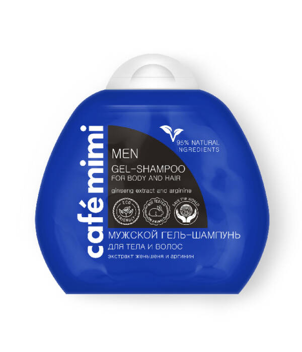 CAFE MIMI MEN GEL SHAMPOO - mocny, oczyszczający szampon wzmacniający i żel pod prysznic 2w1 dla mężczyzn z żeń-szeniem min 1
