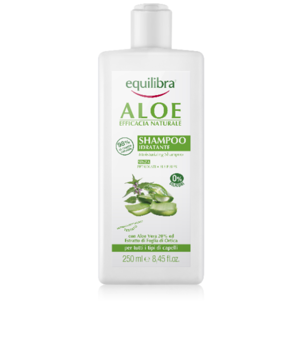 EQUILIBRA ALOE SHAMPOO IDRATANTE - mocny, oczyszczający szampon do przetłuszczającej się skóry głowy dodający objętości wzbogacony sokiem z aloesu min 1