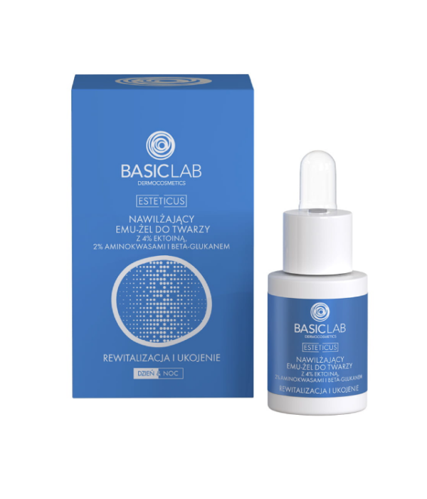 BASICLAB ESTETICUS - nawilżający emu-żel do twarzy z 4% ektoiną, aminokwasami i beta-glukanem