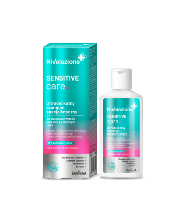 NIVELAZIONE Sensitive Care - mocny, oczyszczający szampon specjalistyczny do pielęgnacji włosów oraz skóry z łuszczycą i AZS min 1