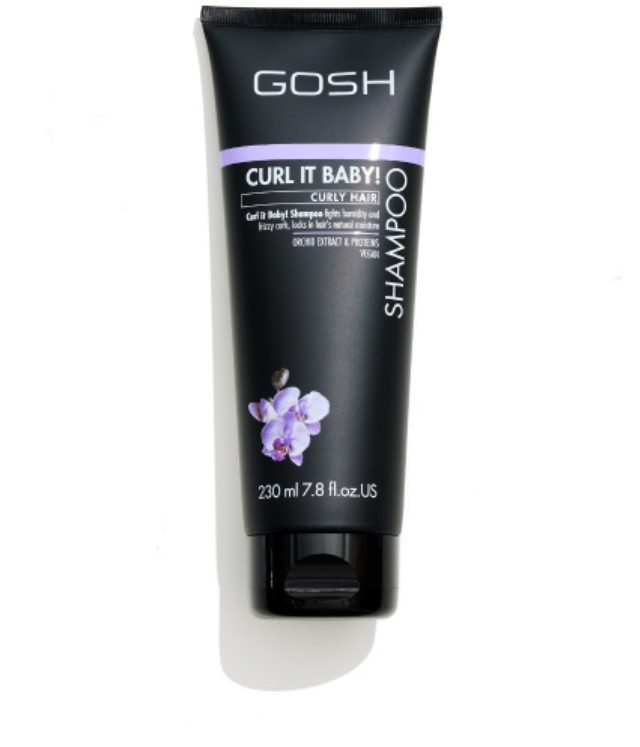 GOSH CURL IT BABY! - średniej mocy szampon do włosów kręconych oraz suchej i normalnej skóry głowy, dodający objętości