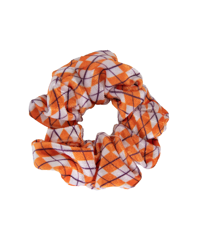 Loczek Scrunchie – Pomarańczowe Romby | welurowa gumka do włosów